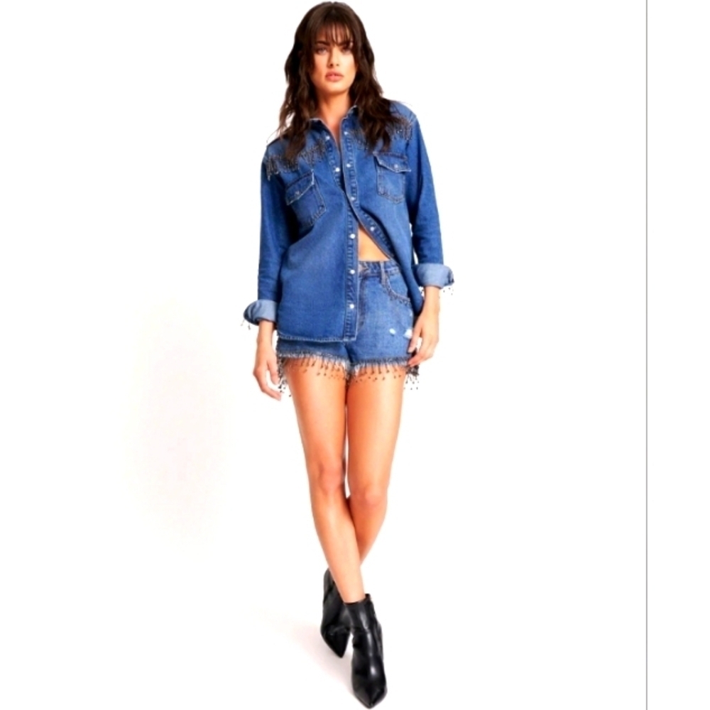 One Teaspoon razzle dazzle trucker shorts.